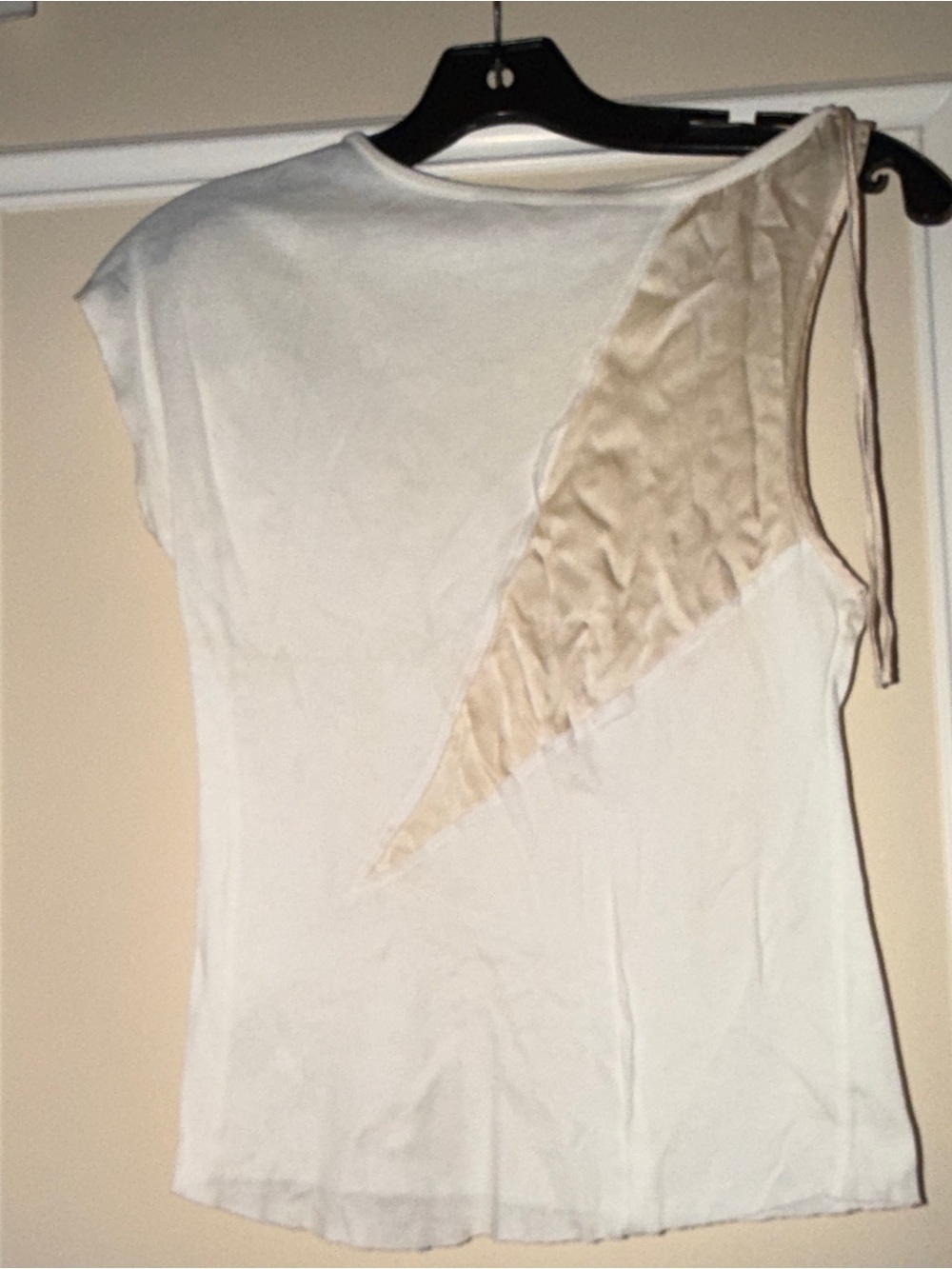 Joie White Top with Beige Diagonal Panel and Tie Shoulder